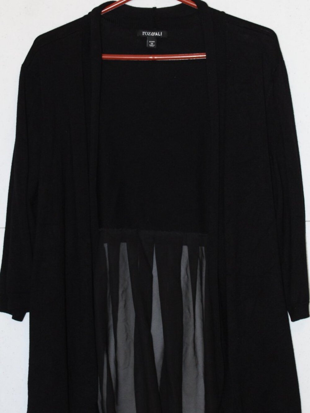 Roz & Ali Womens Size 1X Black and Sheer 3/4 Sleeve Cardigan